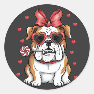 De Sweet Bulldog met de Lollipop Valentijnsdag. Ronde Sticker