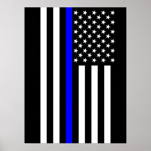 De symbolische Amerikaanse vlag met een blauwe lij Poster