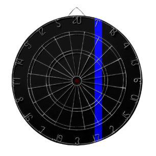 De symbolische dun blauwe lijn op een zwart decor dartbord