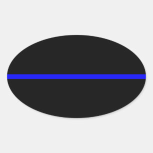 De symbolische dunne blauwe lijn horizontaal zwart ovale sticker