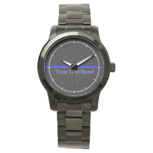 De symbolische dunne blauwe lijn Jouw tekst op zwa Horloge