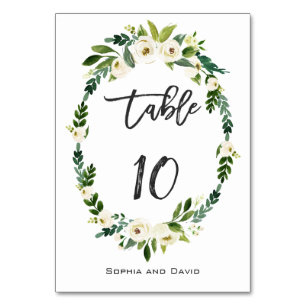 De Table Aquarelle Blanc Floral Écriture manuscrite Numéro 