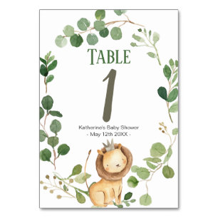 De Table Baby shower du lion Prince Greenery Numéro du tabl