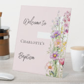 De Table Baptême fleurons roses croix fille signe d'accueil (In SItu)