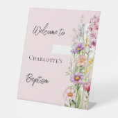 De Table Baptême fleurons roses croix fille signe d'accueil (Recto)