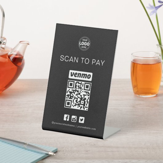 De Table Black Venmo QR Code Signe Scan pour payer les affa (In SItu)