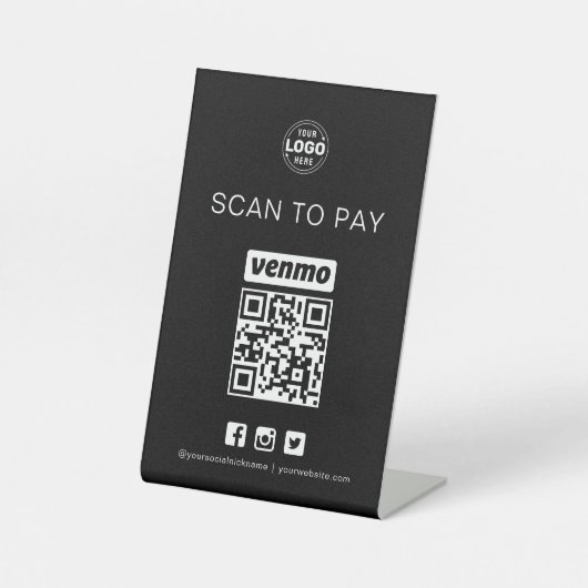 De Table Black Venmo QR Code Signe Scan pour payer les affa (Recto)