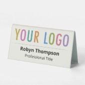 De Table Ecru Double Côté Bureau Nom Plaque Business Logo (Verso)