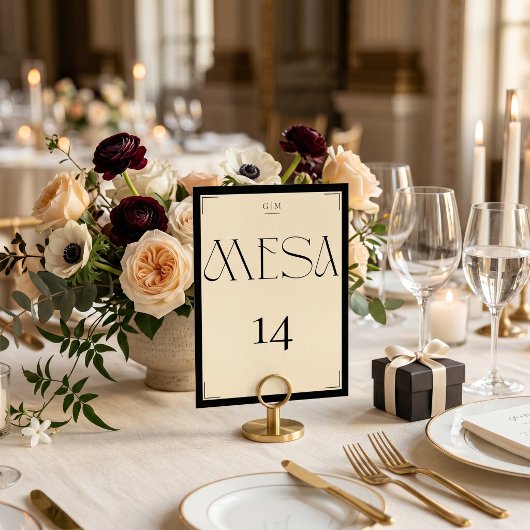 De Table Élégant Crème Noir Espagnol Monogramme Numéro Mesa