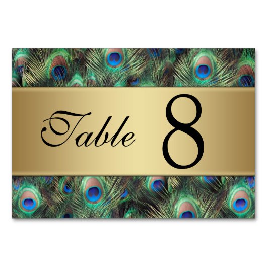 De Table Golden Peacock Feather Mariage Numéro du tableau (Devant)
