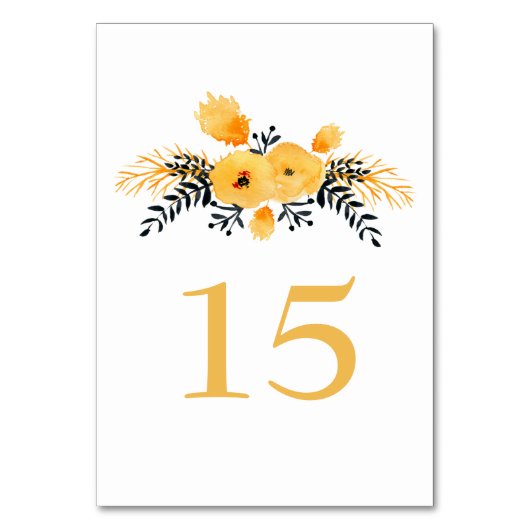 De Table jaune gris aquarelle mariage floral numéro du tabl (Par défaut)