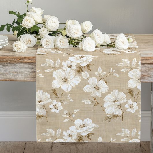 De Table Long Fleur blanche ivoire terreuse beige élégant chemin