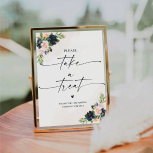 De Table Navy & Blush Pink Floral Prenez Un Signe À Traiter
