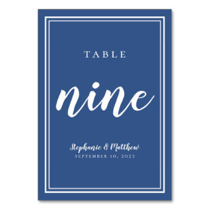 De Table Numéro NEUF Mariage Classique Simple Bleu Blanc