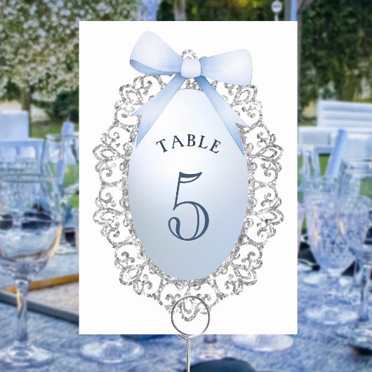 De Table Parties scintillant Argent Cadre Bleu Bow Numéro d