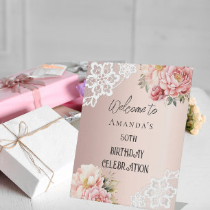 De Table Rose or floraux dentelle signe d'anniversaire bien