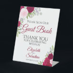De Table Rustic Magenta Floral S'Il Vous Plaît Signe Notre<br><div class="desc">Ce magnifique panneau de piédestal fera invitation vos invités mariages à signer votre livre d'or. Doté d'un design boho fleuri rustique avec des roses d'aquarelle peints à la main dans les tons rose chaud, magenta et rougissant. Il y a de la place pour les noms du couple ainsi que la...</div>