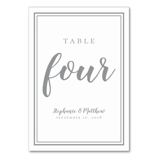 De Table Tableau mariage Numéro Quatre gris et blanc simple (Par défaut)