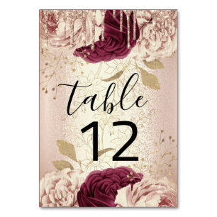 De Table Tableau numéro 12 Rose floral Marsala Bourgogne