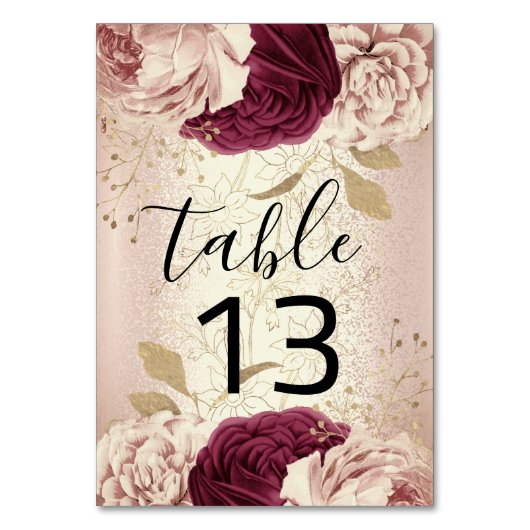 De Table Tableau numéro 13 Florals Rose Gold Marsala Bourgo (Par défaut)
