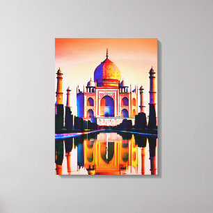 De Taj Mahal tegen een zonnehemel Canvas Afdruk