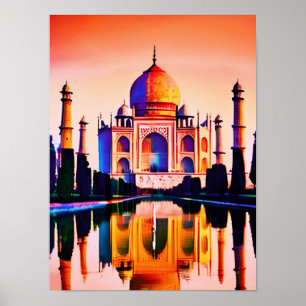 De Taj Mahal tegen een zonnehemel Poster