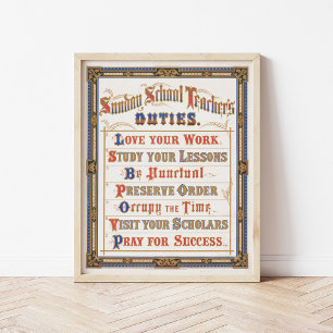 De taken van de zondagsschoolleraar Louis Prang Poster