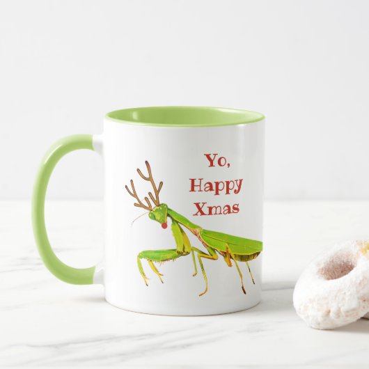 De tasse étrange flairée rouge de Noël de mante de (Avec donut)