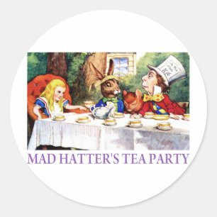 DE TEA PARTIJ VAN DE MAD HATTER RONDE STICKER