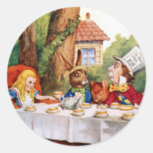 DE TEA PARTIJ VAN DE MAD HATTER RONDE STICKER