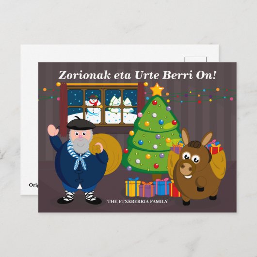 De tekst van de douane, Olentzero Navidad/de scène Feestdagenkaart (Voorkant / Achterkant)