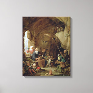 De Temptation of St. Anthony in een Rocky Cavern Canvas Afdruk