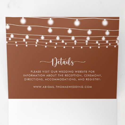 De Terracotta String Lights Trifold van Bruiloft Drieluik Uitnodiging (Binnenzijde eerst)