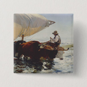 De terugkeer van de visvangst vierkante button 5,1 cm