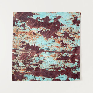 De textuur van een roestvrij ijzer en een blauw st wandkleed