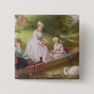 De Theems zwemmen Vierkante Button 5,1 Cm