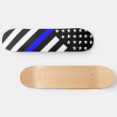 De Thin Blue Line Black en White US vlag Skateboard (Horizontaal)