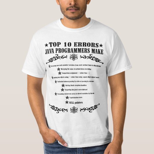 De tien grootste fouten die Java Programmers maken T-shirt (Voorkant)