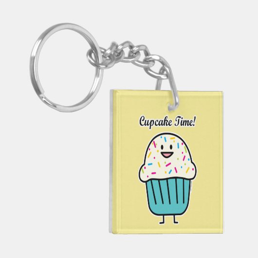 De Tijd van Cupcake met bestrooit zoet Sleutelhanger (Voorkant Links)