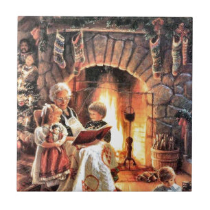 De Tijd van het verhalenboek met Oma bij Kerstmis Tegeltje