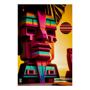 De Tiki Hut op Synthwave Beach Perfect Poster