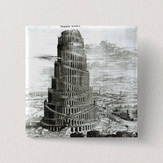 De toren van Babel, 1679 Vierkante Button 5,1 Cm (Voorkant)