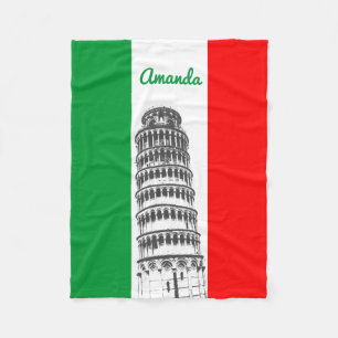 De toren van Pisa en de Italiaanse vlag Fleece Deken