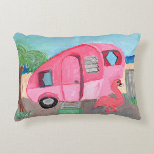 De totaal Leuke Roze Aanhangwagen van het Strand Accent Kussen