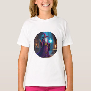 De tovenaar raadpleegt zijn magische kristal t-shirt