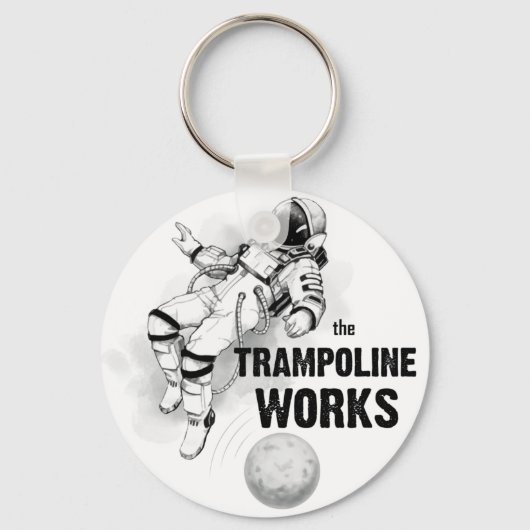 De trampoline werkt zwart-wit Astronaut Sleutelhanger (Voorkant)