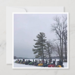 De troep van de sneeuwscooter op het Meer Michigan Feestdagenkaart