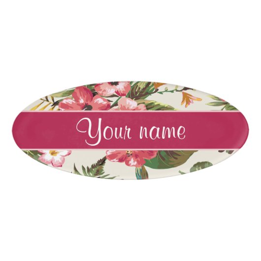 De tropische Hibiscus bloeit Patroon Naambadge (Voorkant)