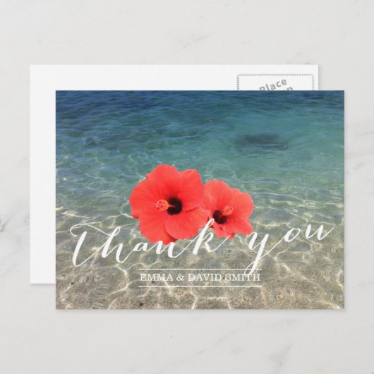 De tropische Hibiscus & het Strand danken u Briefkaart (Voorkant / Achterkant)