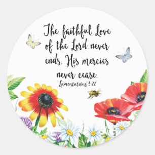 De trouwe liefde van de Heer eindigt nooit Ronde Sticker